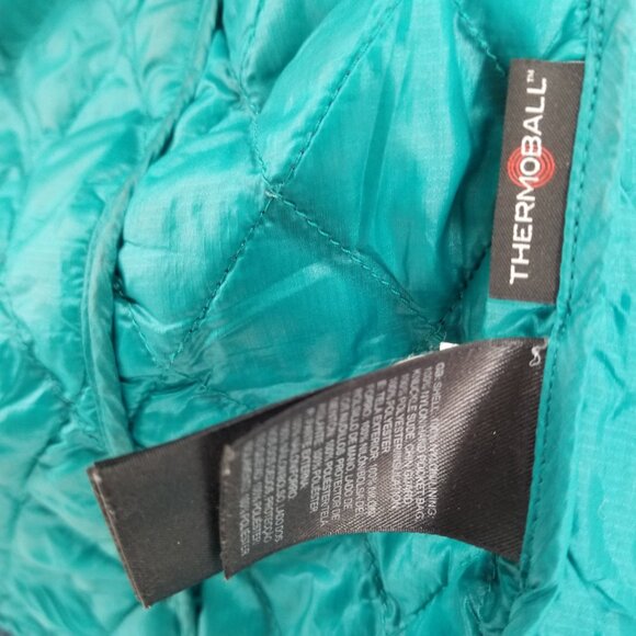 THE NORTH FACE Thermoball  Quilt Jacket Blue Womens Trench Coat With Hood Size S - Picture 11 of 13